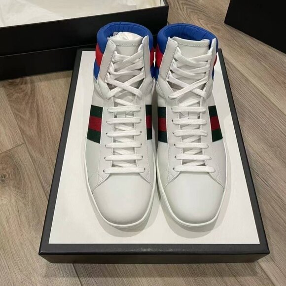 NIB Authentic Calfskin Web Mens Ace High Top Sneakers - Picture 2 of 4